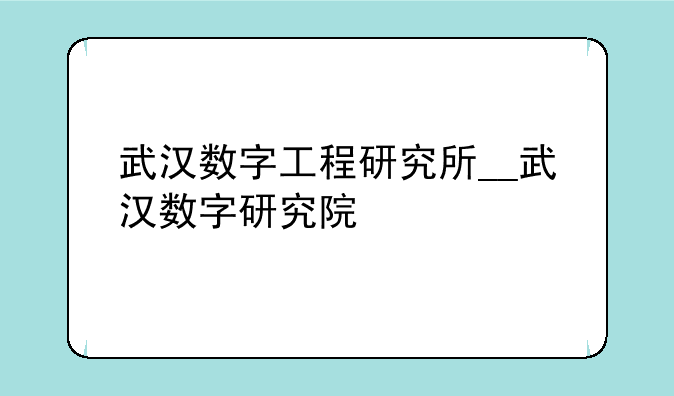 武汉数字工程研究所__武汉数字研究院